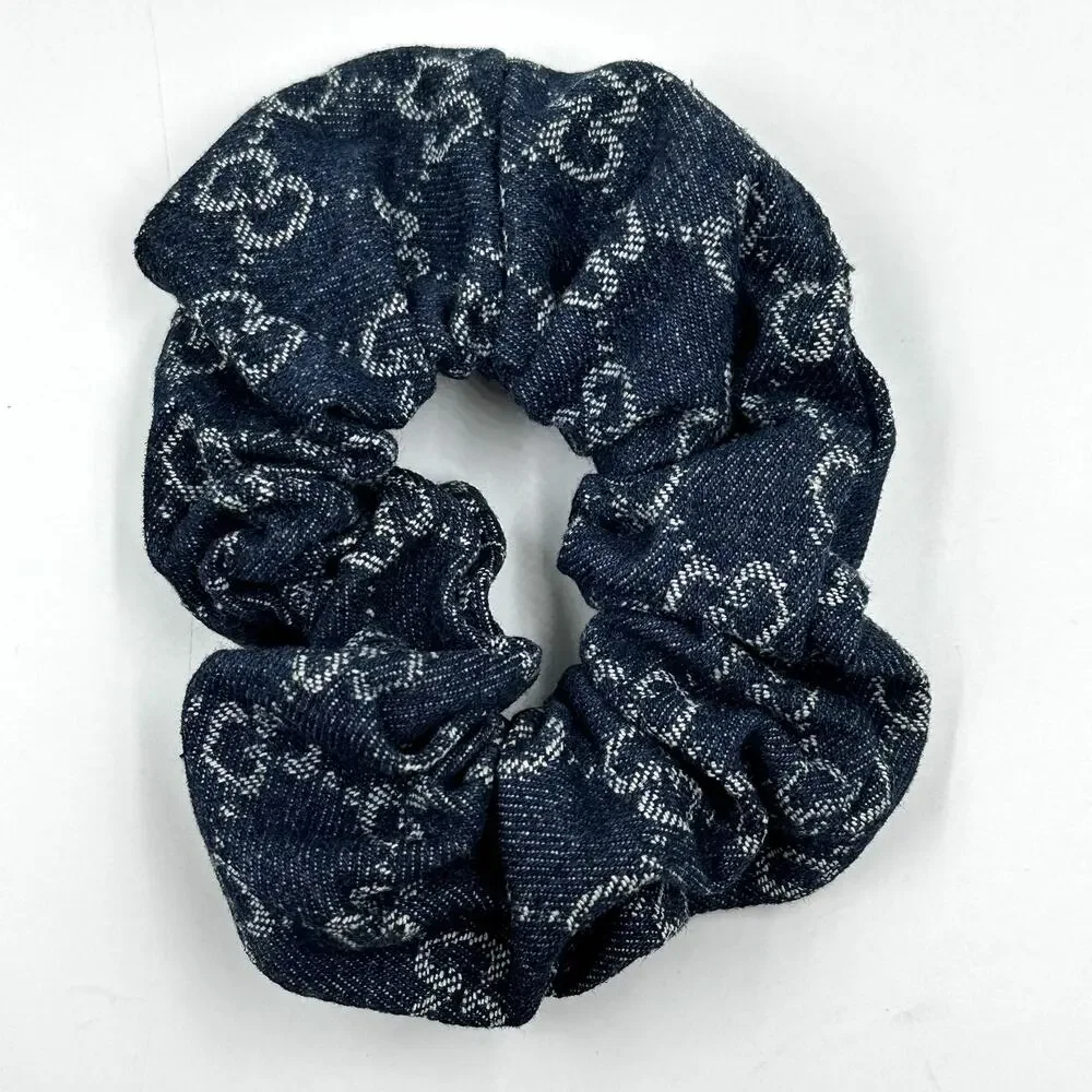 Gemelli Stephie Navy Blue Monogram Scrunchie Hair Tie Elastic Accessory NWT